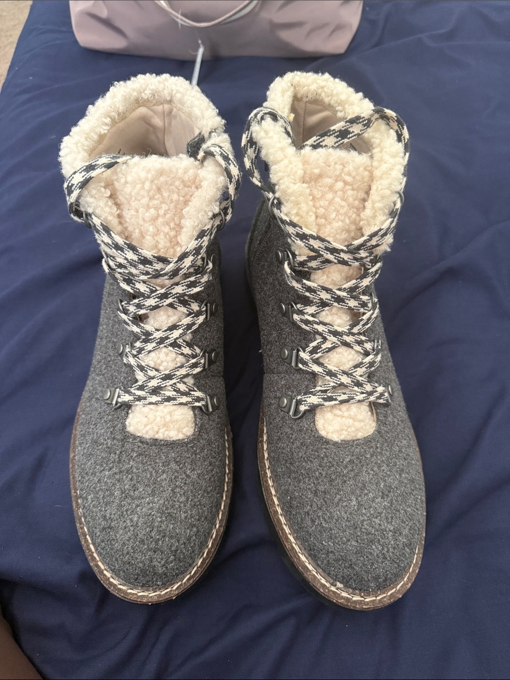 Men's Gray Sherpa-Lined Lace-Up Boots